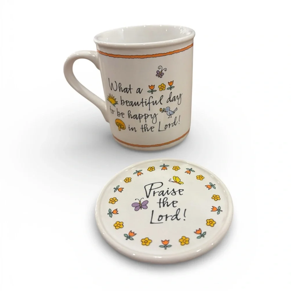 Hallmark Mug Mates Inspirational Praise The Lord Cream Mug with Coaster Set NEW - Picture 3 of 7